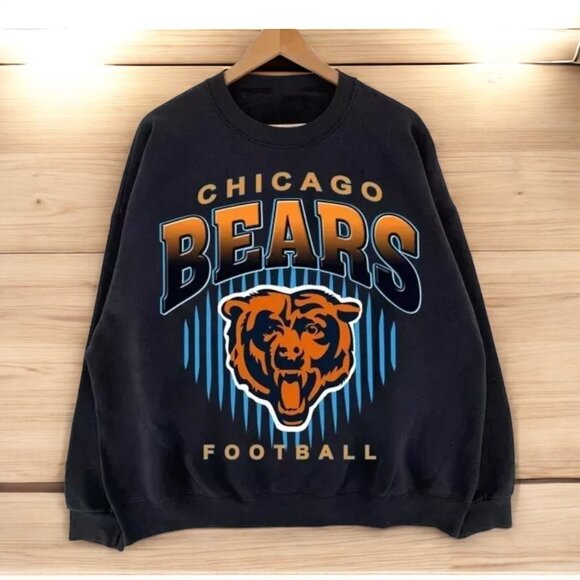 Chicago Bears Football Retro Style Sweatshirt Unisex Men Women Black - Picture 1 of 3